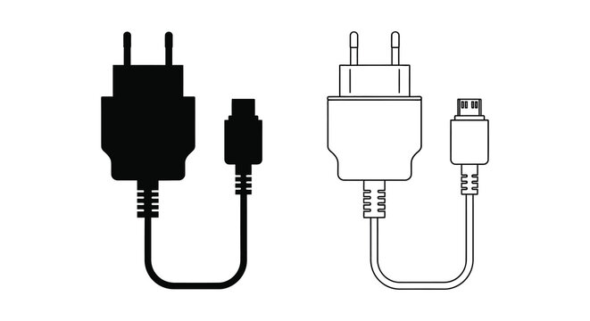 Phone charger silhouette with usb cable on white background silhouette