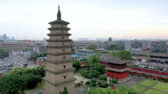 Ancient Small Wild Goose Pagoda in Xi'an China cityscape