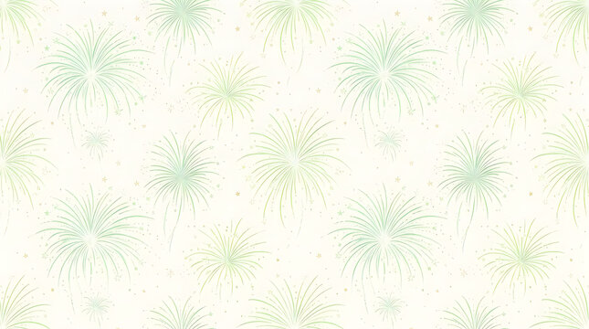 Seamless pattern with green fireworks isolated on a light cream background