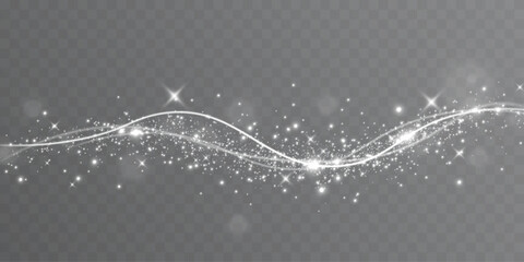 Elegant sparkling wave light trail with glowing particles and glitter stars isolated on transparent background for fantasy and festive designs.  © NAUM