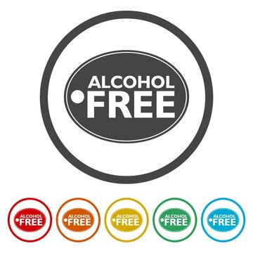 Alcohol Free icon. Set icons in color circle buttons