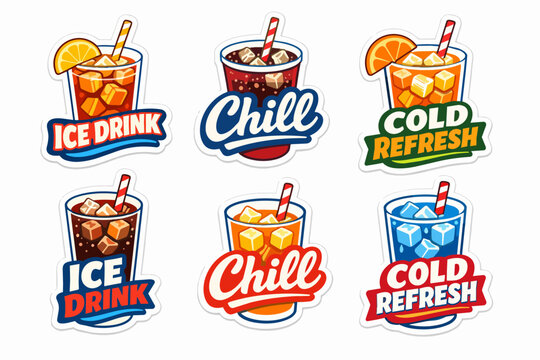 Cold summer drink labels with refreshing text