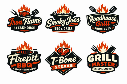 Barbecue and grill branding vintage emblem set