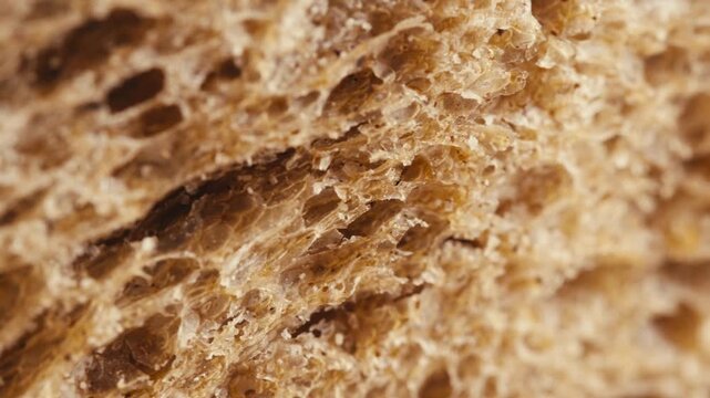 Black rye bread close up, dark brown sliced loaf, borodinsky slavic food, square slices with coriander on white background