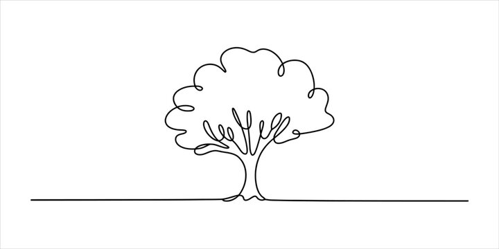 Minimalist single continuous line drawing of a simple tree with branches and leaves isolated as a clean black vector illustration Vector, illustration