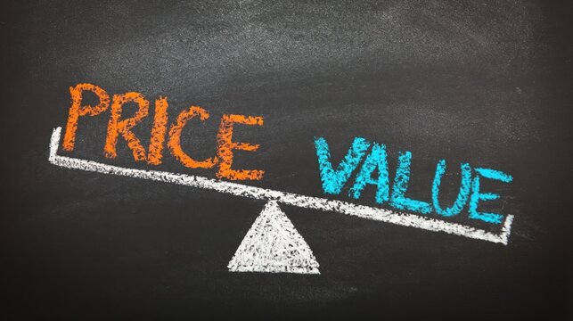 Seesaw graphic emphasizes the trade-off relationship between purchasing price and perceived item value analysis.
