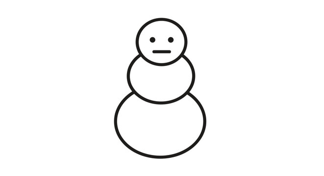 Simple line drawing of a three tiered snowman with a neutral facial expression isolated on a plain white background.