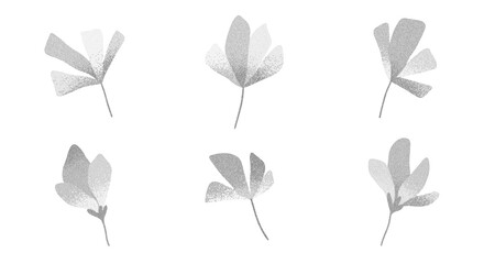 Fototapeta premium Transparent wildflowers in pointillism stipple effect.Gentle botanical set with subtle spray texture.Refined floral elements with dainty aesthetic for minimal prints,posters,branding,invitations.