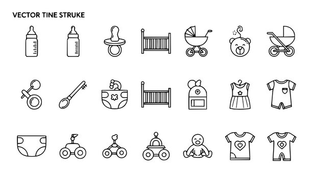 Baby care icons vector outline editable stroke pixel perfect set