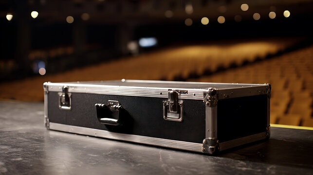 Road-Ready Equipment Case Sits on Stage in Empty Auditorium, Capturing Anticipation Before a Performance or Event Begins