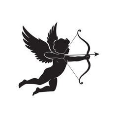 Naklejka premium Cupid silhouette with bow and arrow. Symbolizing love, romance, and Valentine's Day.