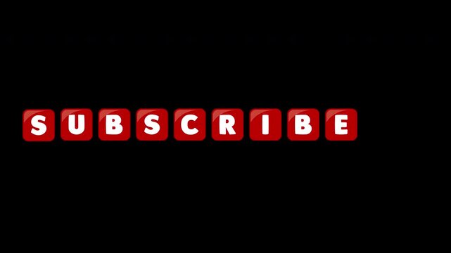 Red Subscribe Letters Sliding and Pulling Each Other on Transparent Background and is seamlessly looped. Perfect for YouTube videos, social media marketing and professional vlogs.