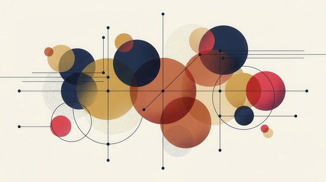Abstract geometric diagram of colored nodes and connecting lines for business transformation.