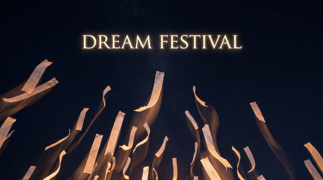 Glowing ribbons ascend into the celestial expanse, casting a soft bloom of light upon the wondrous Dream Festival night