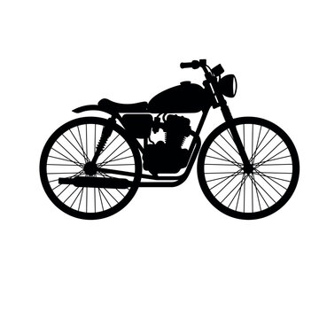 Vintage Cafe Racer Motorcycle Silhouette, Classic Motorbike Outline Isolated on White Background, Retro Two Wheeler Vector Art, . Old School Scrambler Motorbike Silhouette on White Background, Minimal