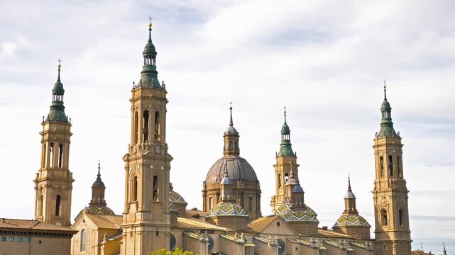 basilica of our lady of the pillar and its towers in zaragoza spain