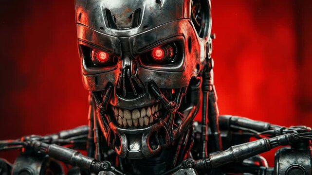 Evil robot on a red background 
