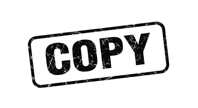 Distressed black rectangular stamp with the word copy for document duplication and administrative office tasks.