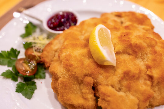 Traditional Wiener Schnitzel with Lemon and Cranberry Sauce