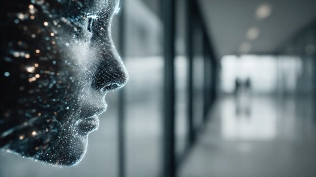 AI-driven facial recognition system for secure access control in high-tech facility, biometric authentication, identity verification, smart building security, and modern access management concept,