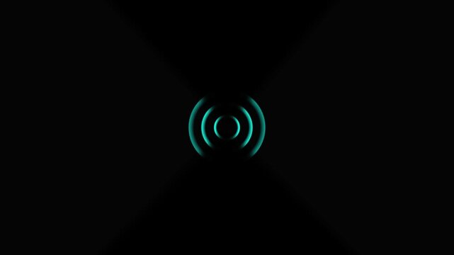 Abstract radio wave signal animation background.in Circle Form. white radio waves signal icon. Glowing animations white radio wave in black background.