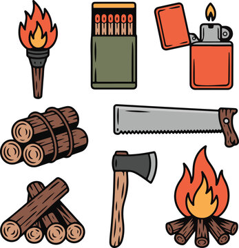 Outdoor camping equipment and fire elements