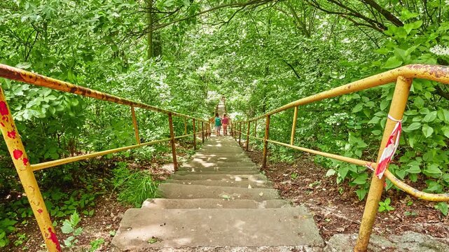 Staircase from Nachod Castle to the city center. Nachod Chateau in East Bohemian town of Nachod of same name originated from former border castle. It has been protected as monument of Czech Republic.