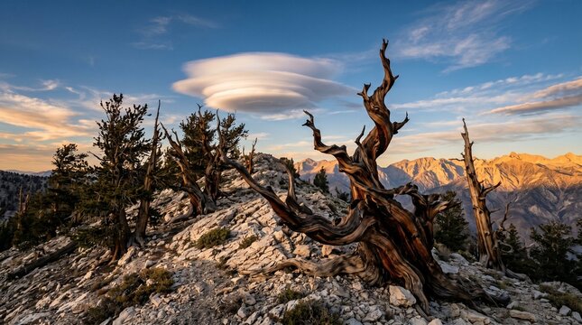 Bristlecone Pine Lenticular Cloud Ridge &mdash; Ancient Tree Landscape