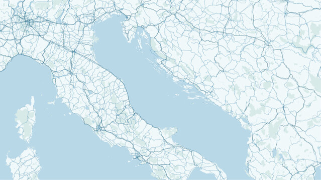 Modern minimalist vector map of the Adriatic Sea region. High-quality scalable illustration of Adriatic coastline, Italian and Balkan shores, and Dalmatian islands for posters and mari