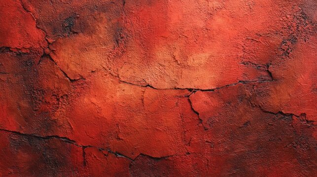 Red cracked surface, textured and rich in tone. Deep fissures split the paint like ancient scars. Warm hues contrast with darkened edges and rough texture. Ideal for abstract art, industrial design