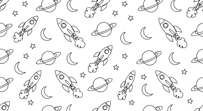 Rocket and planet outer space for nursery pattern