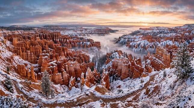 Snow Dusted Hoodoo Pinnacles Fog Valley &mdash; Winter Landscape