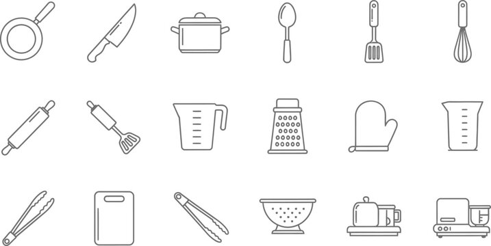 Black and white kitchen tools icon set Vector