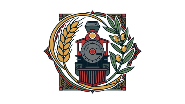Vintage steam locomotive engine front view.