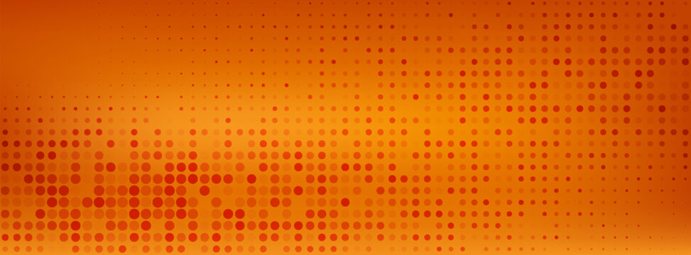 Dynamic Vibrant Orange Halftone Dotted Pattern Background Vector with Creative Tech and Print Aesthetic. Abstract Red Polka Dot Texture Gradient Banner.