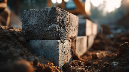 Fototapeta premium Concrete Block in Dirt, Construction Site Background