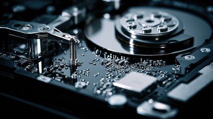 Obraz premium Hard Drive Inspection: Exploring the Inner Components of a Disk Drive