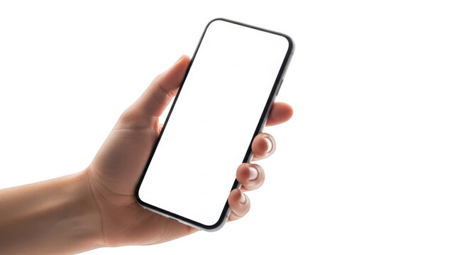Modern smartphone with blank white screen on desk isolated on transparent background,png