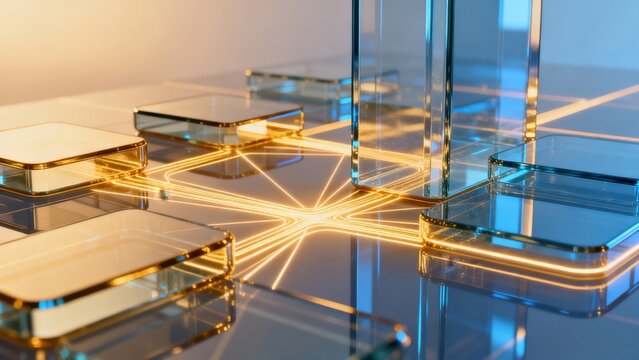Glass structures with glowing lines