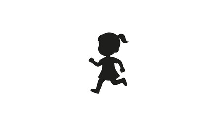 Fototapeta premium black silhouette of a little girl running on white background