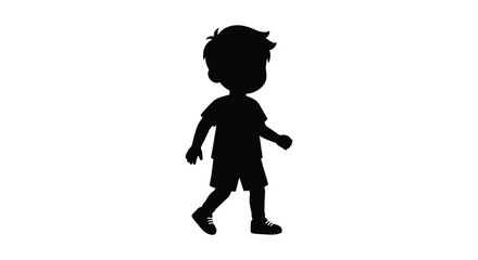 black silhouette of a walking boy in casual clothes on white background © Rabbi