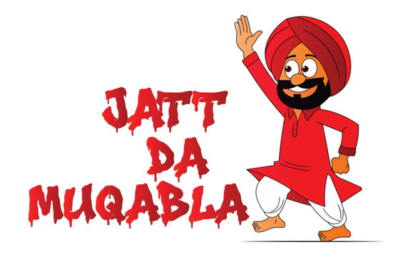 punjabi jatt da muqabla vector illustration, sikh man cartoon character bhangra dance punjab culture clipart, tshirt design