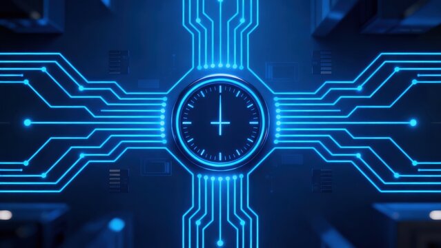Futuristic circuit board with clock