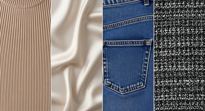 Assorted Fabric Textures Arranged in Vertical Panels on White Background