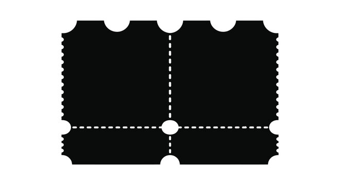 black ticket stub silhouette with perforations and dotted lines