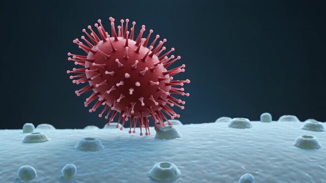 3D Render of Hantavirus Particles Attaching to Host Cell