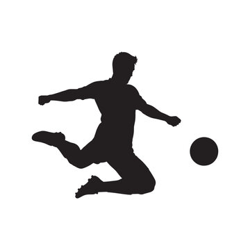 Athlete performing dynamic soccer kick action silhouette style