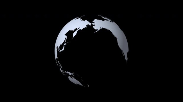 High Resolution 4K Rotating Solid Earth Globe Featuring Detailed Continental Outlines and Professional Metallic Shading From a Top-Down Perspective View.