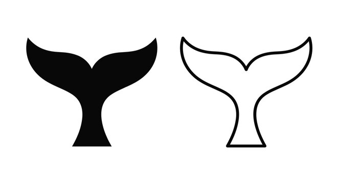 whale tail silhouette and outline on white background