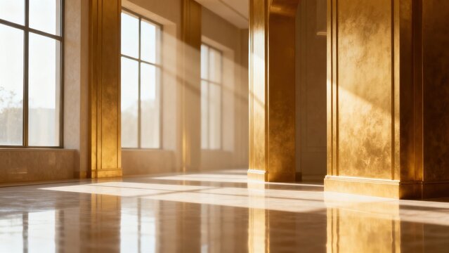 Sunlit interior with golden columns